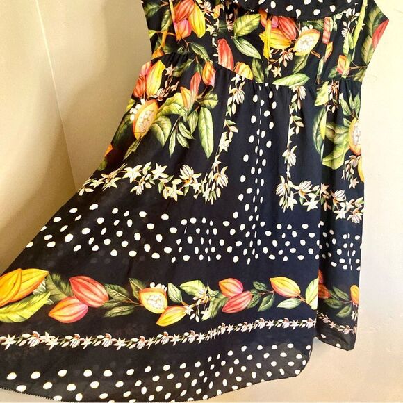 NEW FARM Rio Cocoa Paradise Mini Dress Tropical Polka Dot Ruffle Black Size XL - Picture 10 of 16